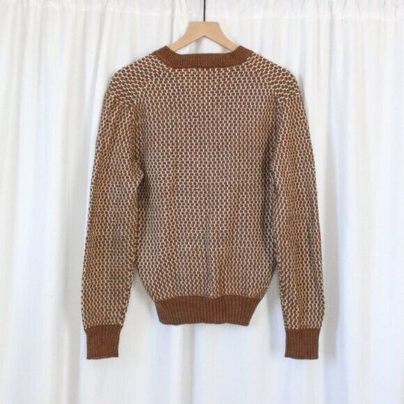 Vintage McGregor Brown and White Geometric V-neck Lightweight Sweater XL - Picture 3 of 6